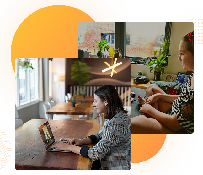 Woman and Girl using devices